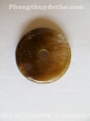 Mặt dây chuyền đồng tiền cổ đá thạch anh tóc vàng F3,5 cm