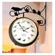 Đồng hồ sắt trang trí treo tường 2 mặt - Chim Cảnh (Bird Clock)