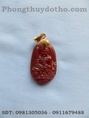 Mặt phật Văn thù Bồ tát đá mã não đỏ móc vàng dài 3,7 x 2,4 cm
