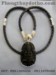 Bộ dây mặt phật Thiên thủ Bồ tát đá osbidian dài 6,1 x 3,2 cm số 02