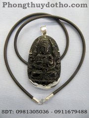 Bộ dây mặt phật Thiên thủ Bồ tát đá osbidian dài 6,7 x 3,9 cm