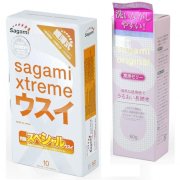 Bộ Bao cao su siêu mỏng co dãn Sagami Xtreme Super Thin 10 bao và Gel Bôi Trơn cao cấp Sagami 60G
