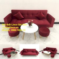 Bộ Ghế Sofa Giường Đa Năng Màu Đỏ Vải Nhung Rẻ Đẹp | Nội Thất Linco Sài Gòn