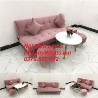 Bộ Ghế Sofa Bed Giường Nhỏ Gọn Màu Hồng Hường Vải Nhung Nội Thất Linco Kiên Giang