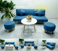 Sofa Giường Xanh Dương Vải Bố Phòng Khách Tại Bình Định L Bàn Ghế Giá Rẻ Quy Nhơn