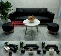 Bộ Bàn Ghế Sofa Bed Simili Có Tay Vịn Màu Đen Ở Nội Thất Thế Giới Sofa Lâm Đồng