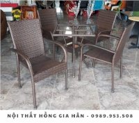 Bộ Bàn Ghế Cafe Mây Nhựa Sang Trọng Hồng Gia Hân H444