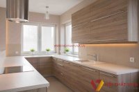 Mẫu Tủ Bếp Đẹp Hình Chữ U Gỗ Mdf Phủ Melamine Màu Xám Vân Gỗ Giá Rẻ