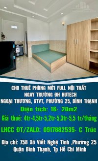 Cho Thuê Phòng Mới Full Nội Thất Ngay Trường Đh Hutech, Ngoại Thương, Gtvt