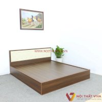 Giường Gỗ Mdf Phủ Melamine Màu Nâu Có Đầu Nệm Kem Đẹp Rẻ