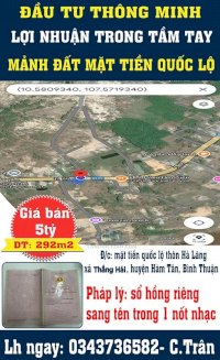 Đầu Tư Thông Minh Với Mảnh Đất 292M2 Mặt Tiền Quốc Lộ -Lợi Nhuận Trong Tầm Tay.