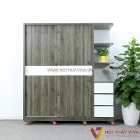 Tủ Quần Áo Cửa Lùa 2 Cánh Màu Xanh Rêu Gỗ Mdf Có Kệ Trang Trí Đẹp Rẻ