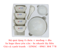 Bộ Quà Tặng Chén Sứ 4 Chén Đĩa Muỗng In Tên Ngân Hàng Scb