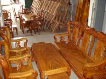 Bộ bàn ghế quốc đào gỗ hương chạm khắc cột 10MHC01 