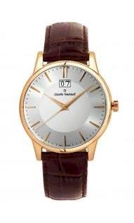 Claude Bernard Men's 63003 37R AIR Classic Gents Rose Gold PVD Silver Dial Leather Date Watch