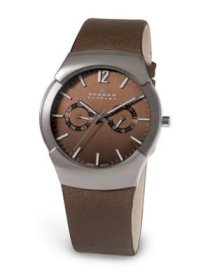 Skagen Men's 583XLSLD Swiss Multi-Function Brown Leather Watch