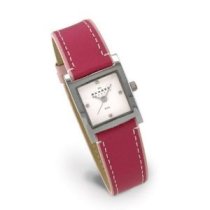 Skagen Women's Square Mother Of Pearl And Pink Leather Watch 528SSLP