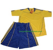Bộ quần áo bóng đá ko logo vàng né xanh 0429 -1