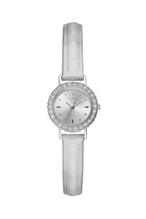 Đồng hồ Guess watch, Women's Silver Tone Metallic Leather Strap 24mm U85135L2