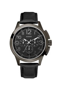 Đồng hồ Guess Watch, Men's Black Leather Strap 46mm U10628G1