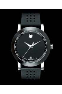 Đồng hồ Movado Watch, Men's Swiss Museum Sport Black Perforated Rubber Strap 42mm 0606507