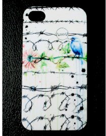 Ốp hoa văn iShell chất liệu nhựa bóng iPhone 4 - Chim sẻ rào thép gai