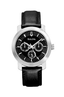 Đồng hồ Bulova Watch, Men's Black Leather Strap 40mm 96C111