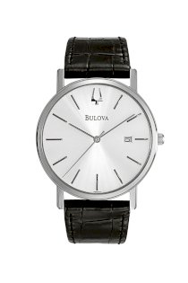 Đồng hồ Bulova Watch, Men's Black Croc Embossed Leather Strap 96B104