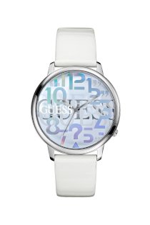 Đồng hồ Guess Watch, Women's White Patent Leather Strap 43mm U65012L1