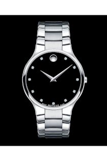Đồng hồ Movado Watch, Men's Swiss Serio Diamond Accent Stainless Steel Bracelet 38mm 0606490