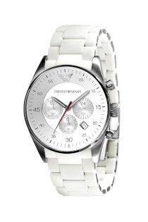 Đồng hồ Emporio Armani Watch, Men's Chronograph White Silcone and Stainless Steel Bracelet AR5859
