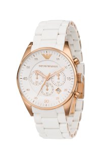 Đồng hồ Emporio Armani Watch, Men's Chrongraph White Silicone Wrapped Rose Gold Tone Bracelet AR5919