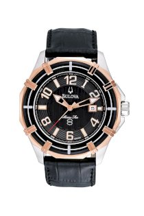 Đồng hồ Bulova Watch, Men's Marine Star Black Croc Embossed Leather Strap 98B154