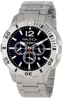 Nautica Men's N23519G BFD 101 Sporty Stainless Steel Red Polyurethane Black Dial Watch Box Set