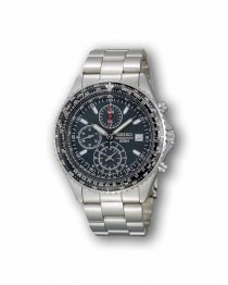 Seiko Men's Tachymeter SND253 Silver Stainless-Steel Quartz Watch with Black Dial