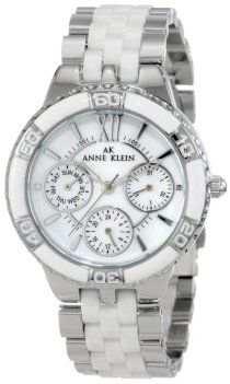 Đồng hồ AK Anne Klein Women's 10/9699MPWT Silver-Tone White Ceramic Bracelet Multi-Function Watch