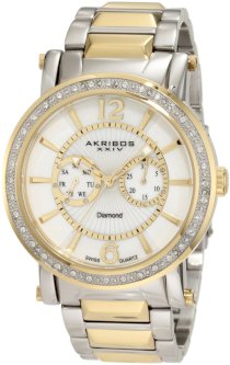 Akribos XXIV Men's AKR465YG Ultimate Stainless Steel Swiss Day and Date Diamond Watch