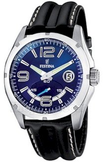  Festina Men's Sport F16481/2 Black Leather Analog Quartz Watch with Blue Dial