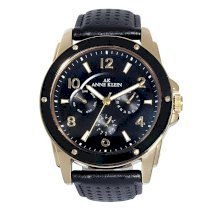 Đồng hồ AK Anne Klein Women's 109656BKBK Gold-Tone Black Plastic Bezel and Black Leather Strap Watch