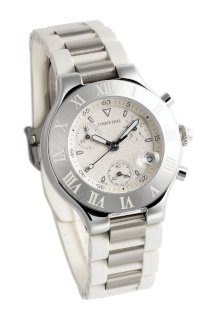 Cartier Men's W10184U2 Must 21 Stainless Steel and White Rubber Chronograph Watch