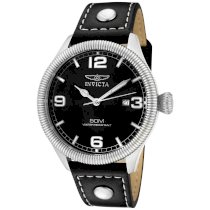 Invicta Men's 1460 Vintage Collection Riveted Leather Strap Black Dial Watch