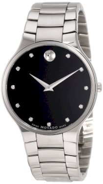 Movado Men's 0606490 Serio Stainless Steel Black Diamond Marker Museum Dial Watch