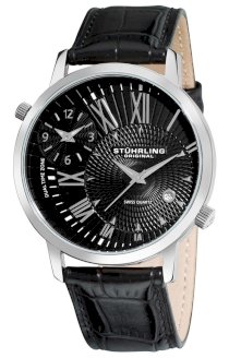Stuhrling Original Men's 343.33151 Classic Polaris Swiss Quartz Date and Dual Time Zone Black Watch
