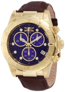 Invicta Men's 1722 Pro Diver Elite Chronograph Blue Dial Brown Leather Watch