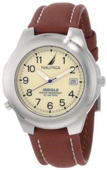Nautica Men's N07501 Leather Round Analog Indiglo Watch