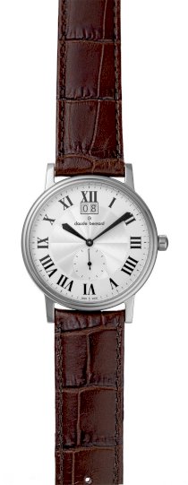 Claude Bernard Men's 64010 3 AR Classic Gents Silver Sunray Dial Brown Leather Date Watch
