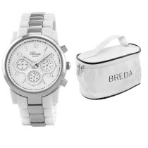 Breda Women's 2310-whitesilv.coscase Dakota White And Silver Two-Tone Watch with Cosmetic Bag Set
