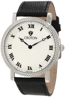 Croton Men's CN307266BSSS Ermex Light Silver Textured Dial Black Lizard Leather Watch