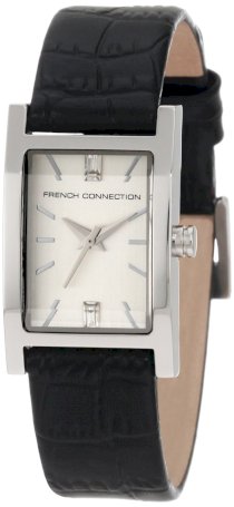 French Connection Women's FC1025B Classic Square Black Leather Watch