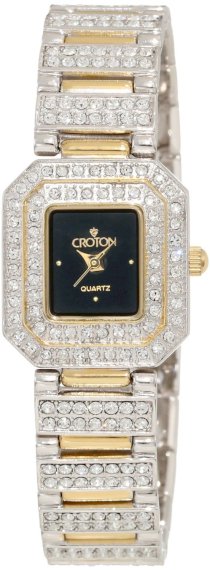 Croton Women's CR207111TTBD Crystal Accented Black Dial Two Tone Stainless Steel Watch